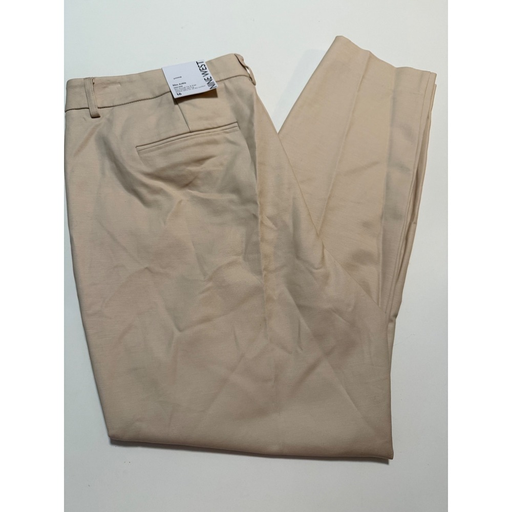 Nine West Slim Ankle Pants Womens 16 Beige High Rise Tapered Stretch WWG4X41SHB